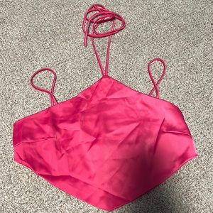 NASTY GAL Halter Satin Handkerchief Crop Top
